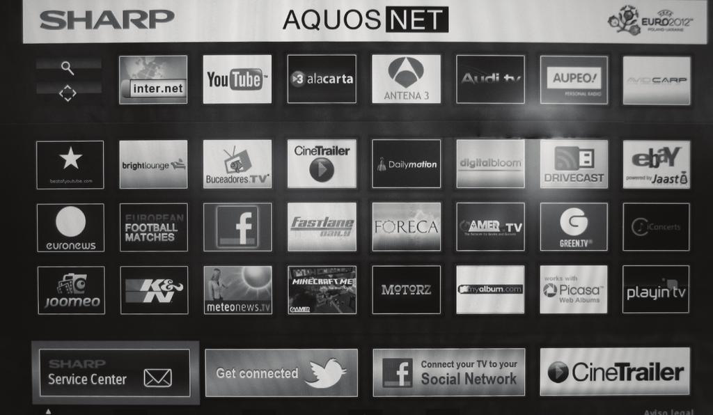 Nastavení sítě Obrazovka služeb AQUOS NET se dělí na 5 oblastí: AQUOS NET Co jsou to služby AQUOS NET?