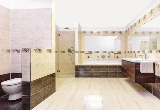 Charakteristickým rysem této koupelny je situování koupací zóny s prostornou vanou pro dvě osoby a