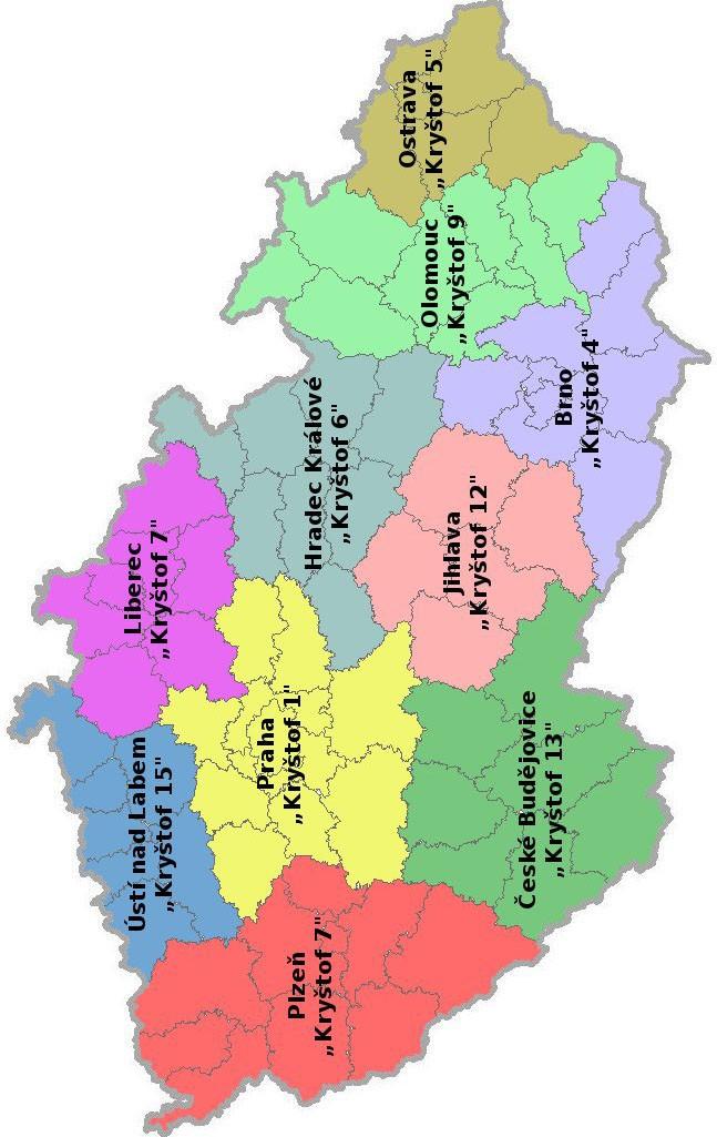 Příloha C: Mapa středisek LZS Kryštof Obr.
