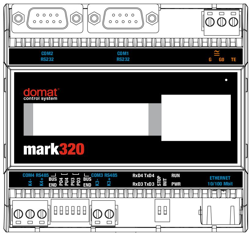 Schéma Svorky a konektory: COM1 port COM1 - sériová linka RS232; CANNON 9 male (pouze mark320) COM2 port COM2 - sériová linka RS232; CANNON 9 male (pouze mark320) COM3 port COM3 - sériová linka