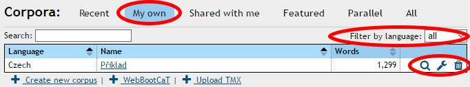 aktualizovat nebo mazat (ikonky na pravé straně tabulky). 1.10. Extrakce klíčových slov a termínů z korpusu Tato funkce funguje pouze pro korpus, který vytvořil sám uživatel.