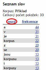 Obrázek 37 Pokud chceme tuto funkci využít, po přihlášení do manažeru Sketch Engine si vybereme korpus, ze kterého chceme seznam slov