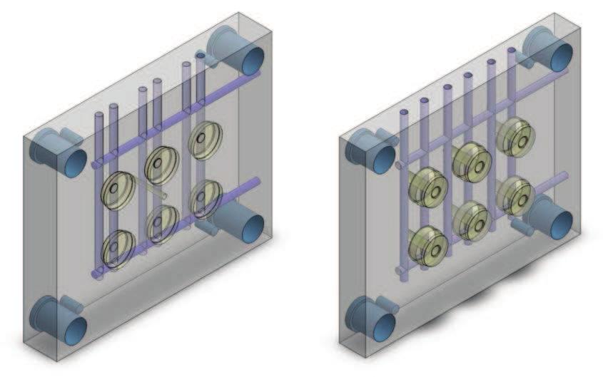 2 Temperační systém Aby se zaručila výrobní opakovatelnost, musí tavenina v dutině vstřikovací formy v co nejkratším časovém úseku zchladnout, a proto jsou formy pro vstřikování vybaveny temperačním