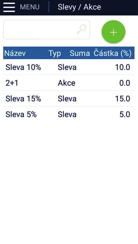 Mobilní ekasa a mobilní ekasa Air návod k použití Slevy / Akce Další z možností ekasy spočívá v tom vytvářet si slevy a akce, které