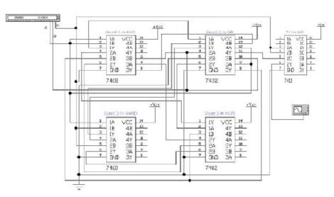 Světelná signalizace 3 řešení 2 použité integrované obvody MC 7408 1x čtyř vstupý AND MC 7400 1x