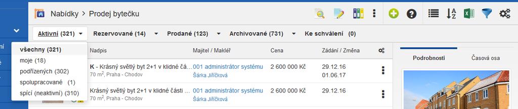 1.3 Revize přehledů přehled nabídek Zrevidovali jsme záložky, nejvýrazněji v přehledu nabídek.