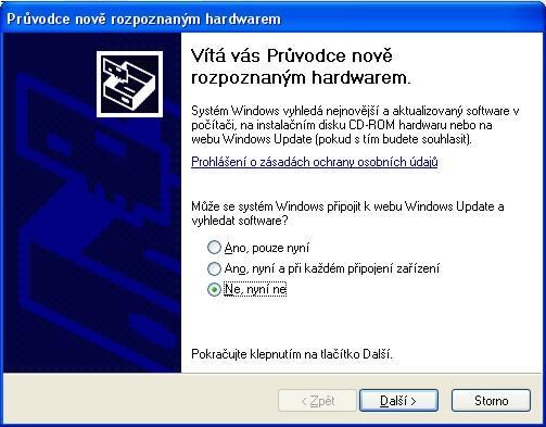 3.3.1 Průběh instalace ve Windows XP Ovladač ver. 4.28 má dvě části USB zařízení a COM port, proto se instaluje ve dvou krocích (nadvakrát). 1.