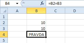 Stejná syntaxe se používá i ve VBA. Neuplatňují se zde zápisy typu ==,!,!=, &&, běžné v jiných jazycích. Tip Není vám jasný zápis? První symbol rovnítka vlevo si v duchu zakryjte.