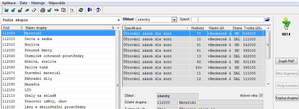 4 MODUL ZÁSOBY-NASTAVENÍ ÚČTOVÁNÍ 2 Tvrba účtů *8014 2.