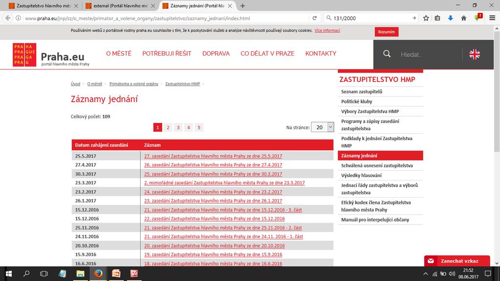 Záznamy jednání Všechny záznamy najdete na webu [ http://www.praha.