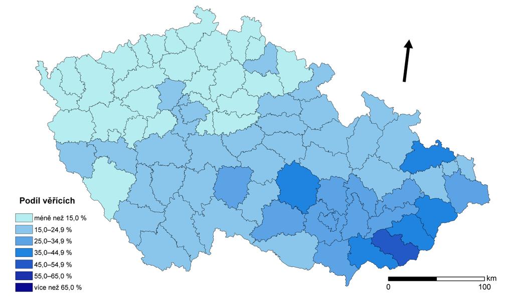 Markéta Růžičková: Regionální diferenciace obyvatelstva ČR podle náboženského vyznání 30 předních pěti pozicích nezměnily, můžeme zde vidět poměrně stabilní vývoj, i když rozdíly v procentních bodech