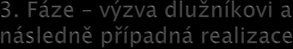 Po zjištění a zajištění majetku soudní exekutor vyzývá dlužníka k dobrovolnému splnění ve 30- ti denní lhůtě -náklady se v takovém případě snižují na 50% V případě nesplnění exekuci provede Vyzve