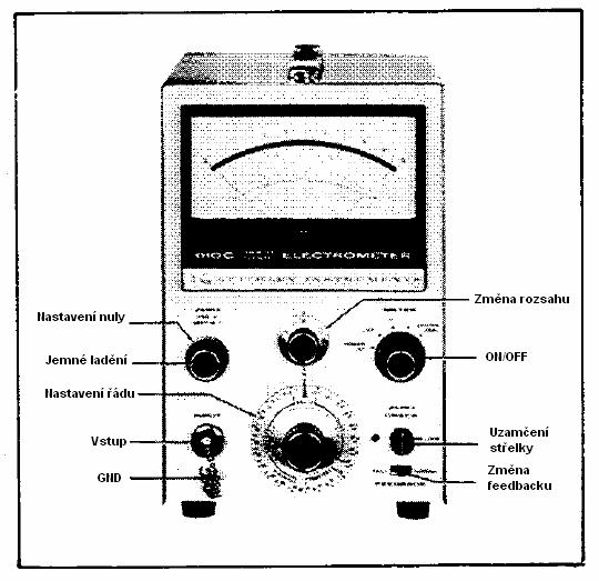 nastavíme tento přístroj jako ampérmetr. Obrázek a popis ampérmetru jsou vyobrazeny na obr.8. Keithley 610C obr.