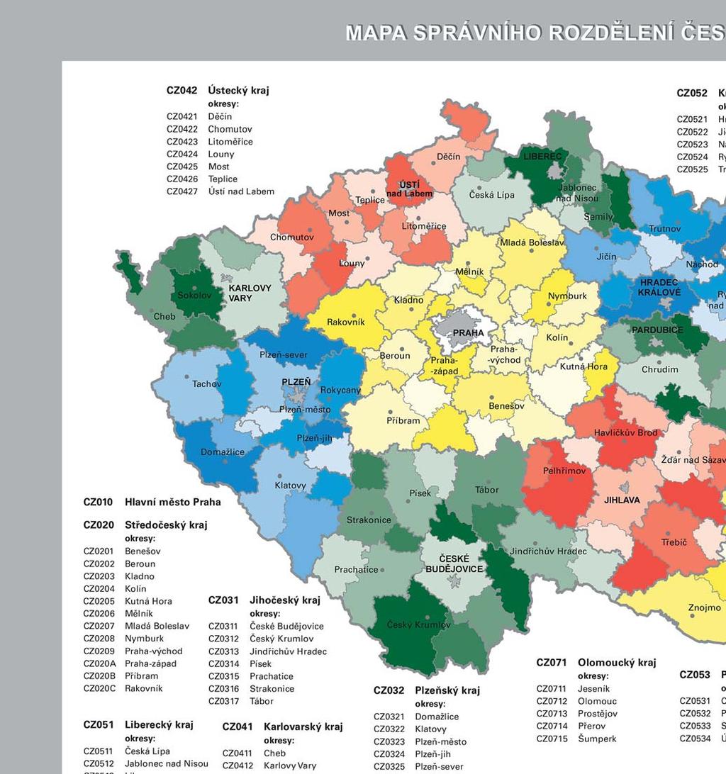 Mapa správního rozdělení České republiky 1 : 2 000 000 Mapa správního rozdělení České republiky 1 : 2 000 000 (MSR 2M) obsahuje hranice, sídla a popis.