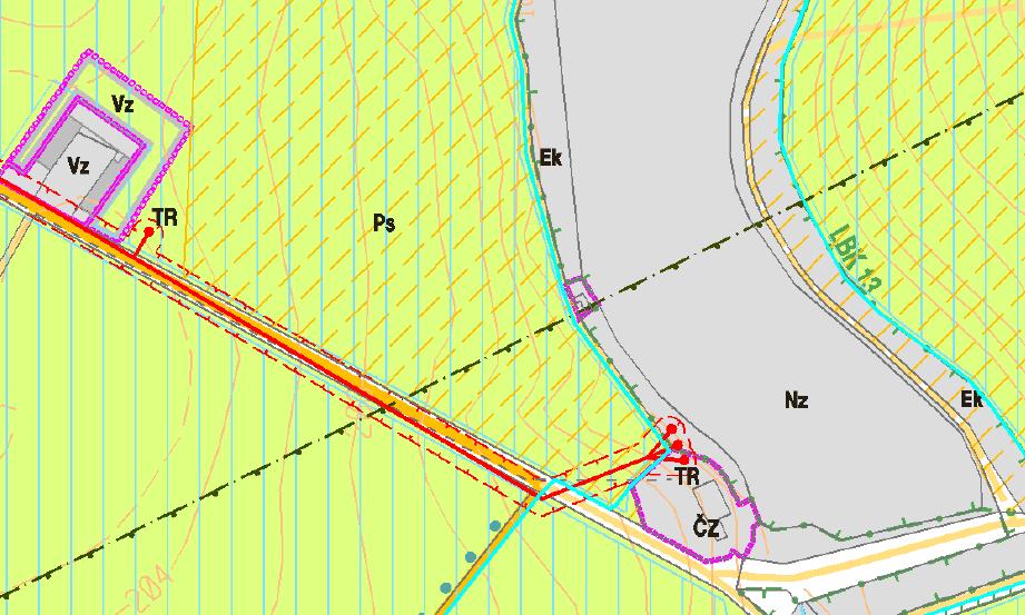 3.3 Využití Pozemků Dle dostupných změn územního plánu jsou Pozemky zařazeny do území určeného pro zemědělství sady Ps. 3.4 Infrastruktura S ohledem na zapsané věcné břemeno ve prospěch společnosti E.