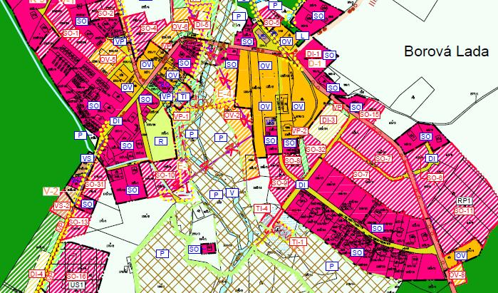 Tab. 29: Regulativy funkčního, plošného a prostorového uspořádání území areálu Borová Lada Project Plocha smíšená obytná - SO Hlavní využití Bydlení, občanské vybavení Přípustné využití Zařízení pro