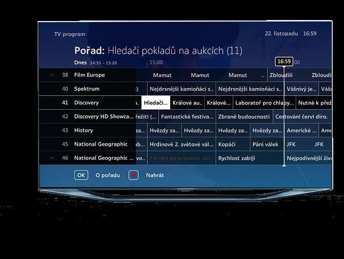 Přehled televizních kanálů Stisknutím pravého tlačítka na ovladači se objeví přehled právě vysílaných pořadů.