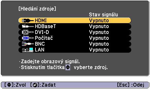 Promítání snímků 58 Automtická detekce vstupních signálů změn promítného obrzu (Hledání zdroje) Stiskem tlčítk [Serch] se promítá obrz z portu, n který přichází obrzový signál.