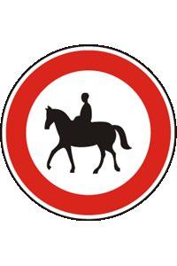 ] Tato dopravní značka: Zakazuje jezdci na zvířeti vjet se zvířetem na pozemní komunikaci za značkou;