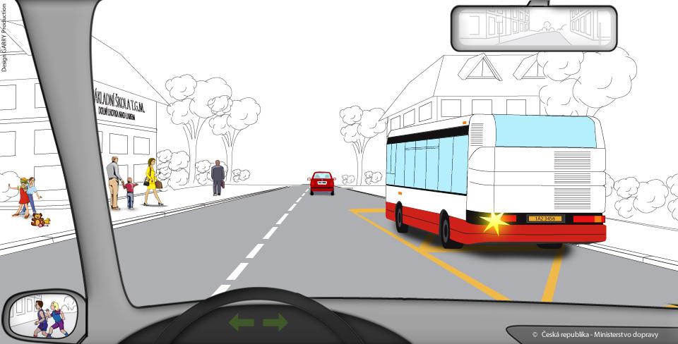 Test: 3. ledna 2018 22:12 (číslo 4) 3 z 8 5. [4 b.] Jedete v obci jako řidič vozidla z výhledu. Je vaší povinností umožnit autobusu vyjetí ze zastávky?