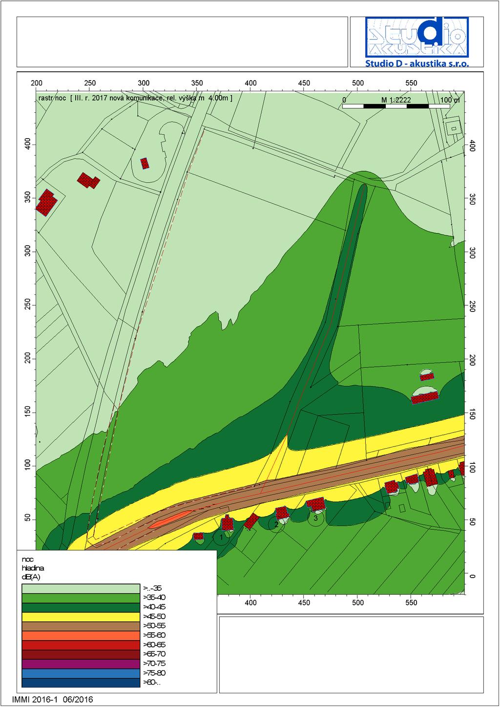 Silniční doprava nový stav Hluková mapa 22 6 hodin LAeq,8h /db/ Izofony ve výšce 4 m nad