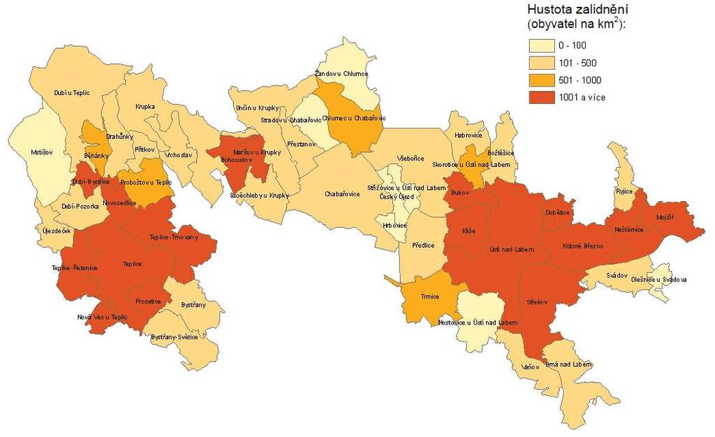 Obr. 5 Mapa katastrálních území aglomerace Ústí nad Labem - Teplice 1.2.