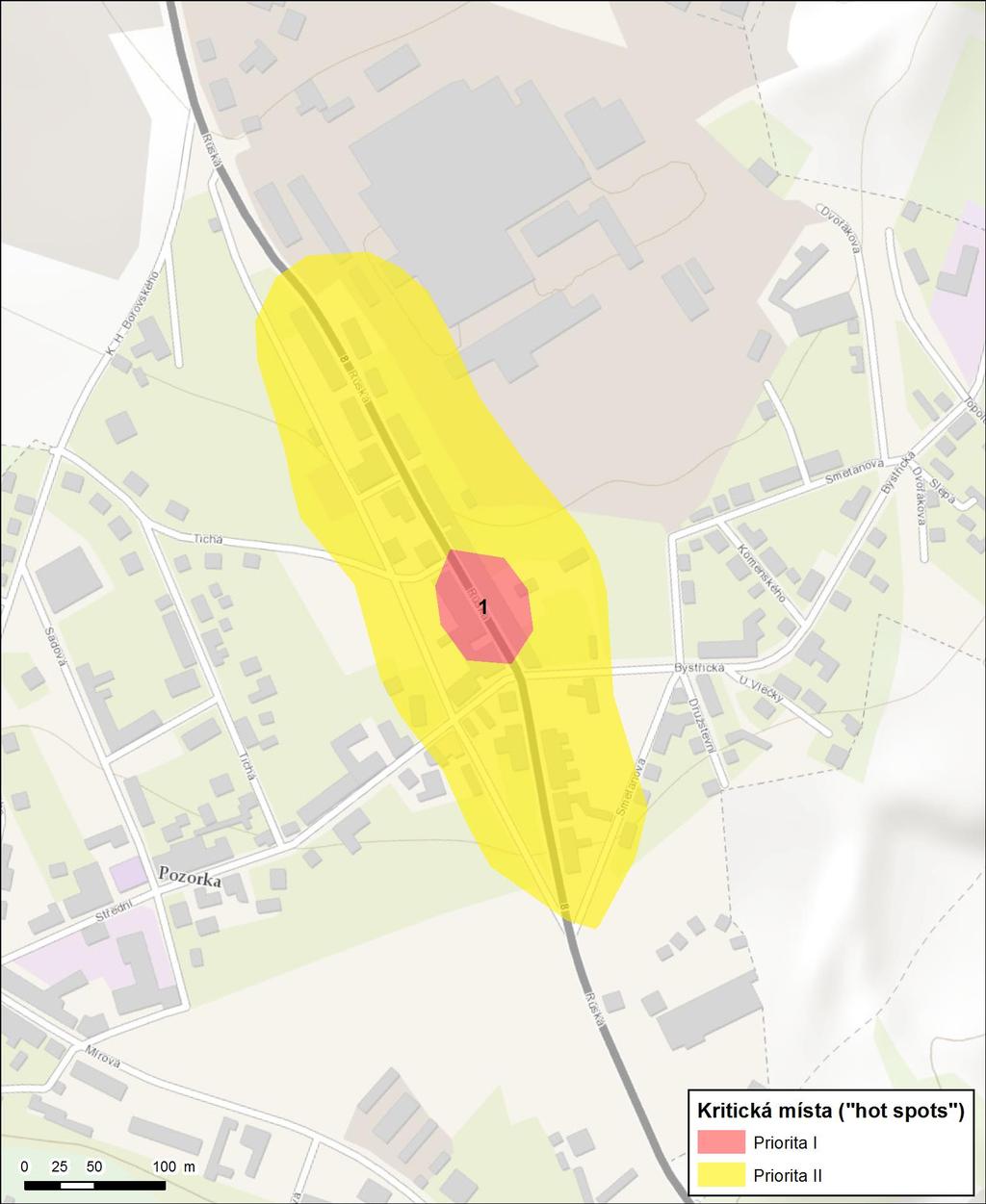 Obr. 9 Situace hot spots v Dubí - Bystřice ulice