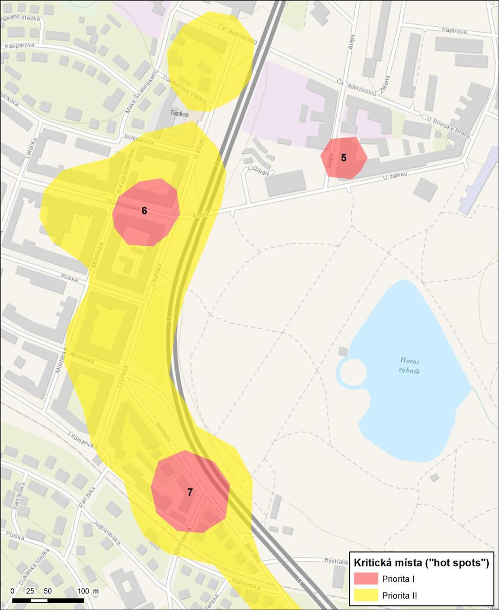 Obr. 13 Situace hot spots v Teplicích ulice Alejní, Duchcovská,