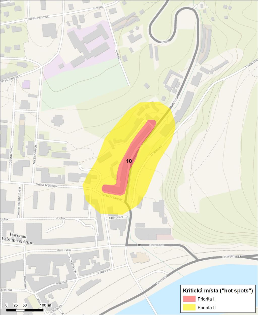 Obr. 16 Situace hot spots v Ústí nad Labem ulice