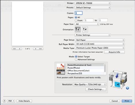 Tipy pro použití ovladače tiskárny (Mac OS X) Tipy pro použití ovladače tiskárny (Mac OS X) Zobrazení obrazovky nastavení Způsob zobrazení obrazovky nastavení ovladače tiskárny se může lišit podle