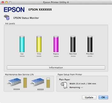 Tipy pro použití ovladače tiskárny (Mac OS X) Funkce Epson Printer Utility 4 (Nástroj tiskárny Epson 4) SC-T7200D Series/SC-T5200D Series Z nástroje Epson Printer Utility 4 (Nástroj tiskárny Epson 4)