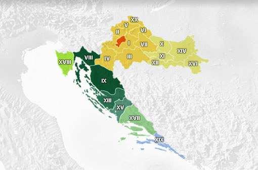 Podle administrativního dělení je Chorvatská republika rozdělena do 21 žup neboli krajů: 1 Záhřebská župa 2 Krapinsko-zagorská župa 3 Sisacko-moslavinská župa 4 Karlovacká župa 5 Varaždinská župa 6