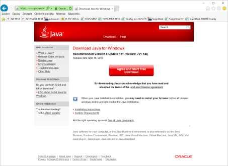 Na obrazovce klikněte na tlačítko Free Java Download.