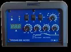 INVERTORY AC/DC PEGAS 200 AC/DC Svařovací invertor pro svařování hliníku, nerezi a uhlíkatých ocelí metodami TIG AC/DC a MMA AC/DC Stroj PEGAS AC/DC je určen pro specializované svářecí provozy se