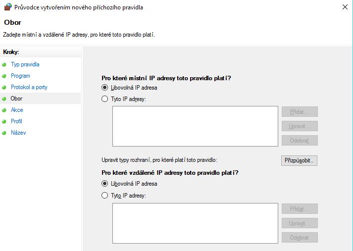 18. na další straně ponechte přístup z libovolných IP adres a pokračujte tlačítkem [Další]. 19.