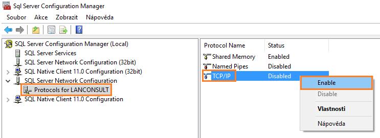 2. do políčka Otevřít napište příkaz SQLServerManager11.msc (platí, pokud používáte MS SQL 2012) a stiskněte [Enter] 3.