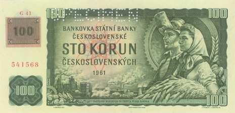 220 Příloha č. 5 Bankovky okolkované na území České republiky 100 Kčs vzor 1961 platnost od 8. února 1993 385 do 31. srpna 1993 386, výměna od 1. září 1993 do 31.