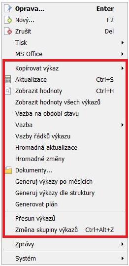 Kopírovat výkaz - označený výkaz lze zkopírovat. Na zkopírovaném výkaze lze nastavit jiné údaje, např. definice výkazu, období a rozmezí datumů, popisné údaje atd.