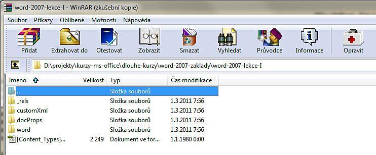 Zobrazení struktury Strukturu ZIP souboru lze zobrazit při otevření
