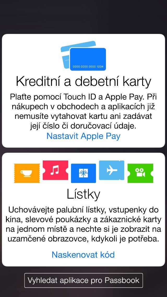 Přidání kreditní nebo debetní karty: Stáhněte dolů sadu lístků, klepněte na, poté klepněte na Nastavit Apple Pay (pokud jste již jednu platební kartu přidali, klepněte na Přidat další kartu).