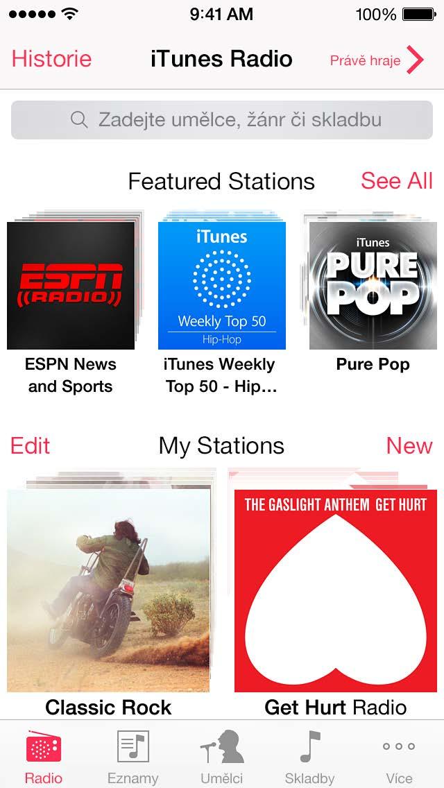 Poznámka: itunes Radio nemusí být k dispozici ve všech oblastech. Další informace o itunes rádiu najdete v článku support.apple.com/kb/ht5848?viewlocale=cs_cz.