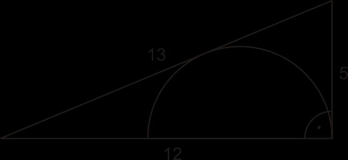 6 Pravoúhlý trojúhelník na obrázku má strany délek 5,, Je mu vepsaná půlkružnice Poloměr této