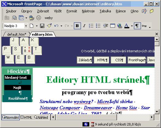HTML dokument běžný textový soubor s příponou *.htm, *.html 1. Tvorba: 1. Běžný textový editor 2. HTML editor - speciální program pro tvorbu stránek Wysiwyg editory - tvorba vzhledu, př.