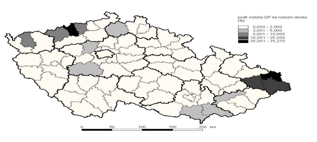 Prostorovém rozmístění DP v ČR Podíl rozlohy DP na rozloze