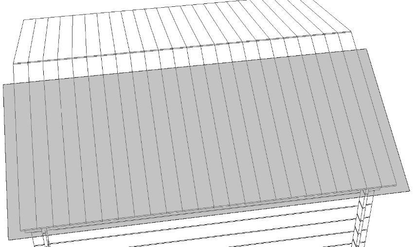 Obr. 10 ČELNÍ POHLED 2x Vrut do dřeva 4x40 REZ A-A 40 44 Vrut do dřeva 3,5x30 Vrut do dřeva 4x60 43 44 40 46 Hřebík 2x40 45 43 41 Hřebík 2x40 Lepenku nařežte na délku střechy 463 cm (4ks) a ze