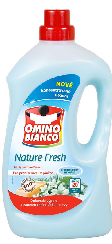 opotřebování vláken. Tekuté prací prostředky OMINO BIANCO jsou vhodné pro praní v ruce i v pračce, šetrně perou bílé, barevné, běžné i jemné prádlo.