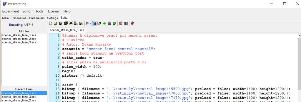 6.4 Implementace scénáře Scénář experimentu měření byl implementován v softwaru Presentation, viz kapitola 6.1. Scénář experimentu je rozdělen do tří fází.