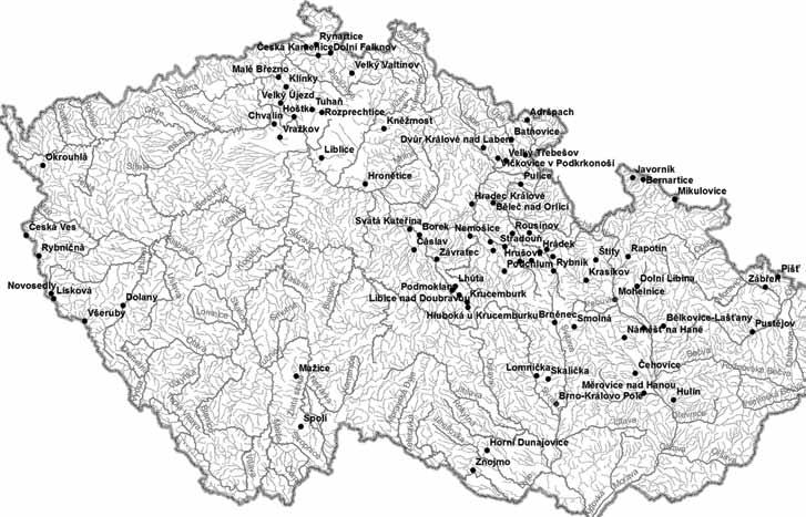 vyrovnané koryto toku s pokud možno rovnoměrným prouděním. Využity byly i stávající jízky, popř. jiné objekty, které byly dále vhodně upraveny.