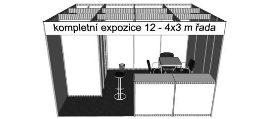 2017 Kompletní expozice obsahují: Obvodové stěny a příčky skládků z bílých panelů (Octanorm)