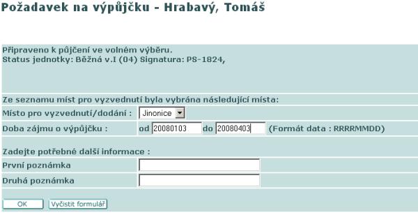 Po přihlášení do konta čtenáře je možné si na vyhledané dokumenty zadat rezervaci. Po vyhledání požadovaného titulu, si klikněte na exempláře (jednotky) Lékařská fakulta v HK.